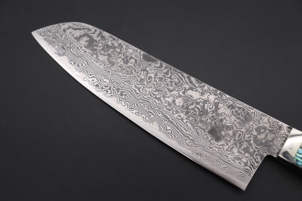 Mr. Itou Santoku Mr. Itou R-2 Custom Damascus Santoku 170mm (6.6 inch, Abalone Handle, IT-228)
