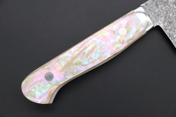 Mr. Itou Santoku Mr. Itou R-2 Custom Damascus Santoku 170mm (6.6 inch) "White Abalone Handle" (IT-224)