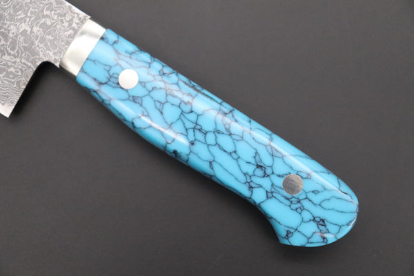 Mr. Itou Santoku Mr. Itou R-2 Custom Damascus Santoku 180mm (7 inch) "Turquoise Gem-Composite Stone Handle" (IT-225)
