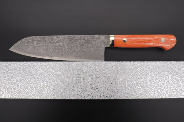 Mr. Itou Santoku Mr. Itou R-2 Custom Damascus Santoku 180mm (7inch) "Sunny Orange Color Camel Bone Handle" (IT-902)