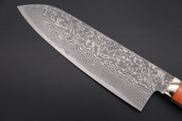 Mr. Itou Santoku Mr. Itou R-2 Custom Damascus Santoku 180mm (7inch) "Sunny Orange Color Camel Bone Handle" (IT-902)