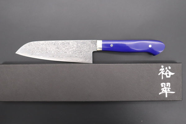 Mr. Itou Santoku Mr. Itou R-2 Custom Damascus Small Santoku 130mm (5.1 inch ,Lapis Lazuri Gem-Composite Stone Handle, IT-219)