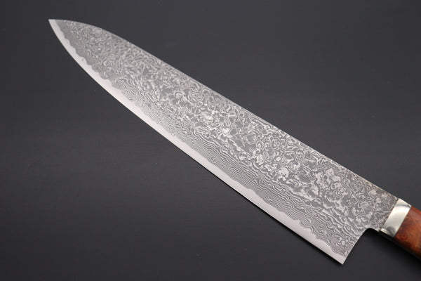 Mr. Itou Sujihiki Mr. Itou R-2 Custom Damascus Gyuto 260mm (Narrower Blade Width, 10.2 Inch) "Quince Burl Wood Handle" (IT-925)