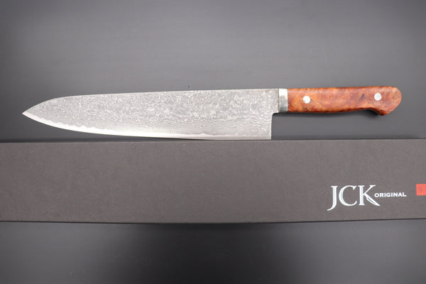 Mr. Itou Sujihiki Mr. Itou R-2 Custom Damascus Gyuto 260mm (Narrower Blade Width, 10.2 Inch) "Quince Burl Wood Handle" (IT-925)