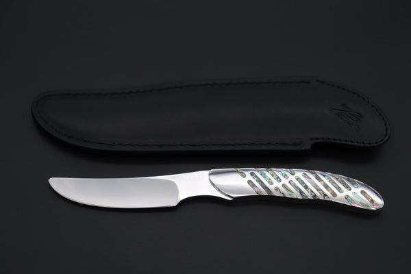 Others Steak Knife Koji Hara KH-540 M-390 Perfect Mirror Polish, Custom Utility Steak Knife "Circle Abalone"