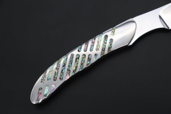 Others Steak Knife Koji Hara KH-540 M-390 Perfect Mirror Polish, Custom Utility Steak Knife "Circle Abalone"