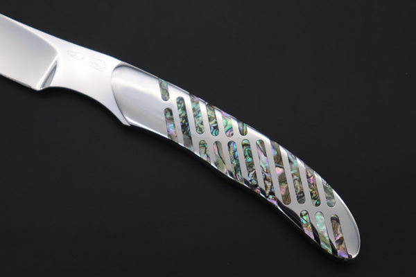 Others Steak Knife Koji Hara KH-540 M-390 Perfect Mirror Polish, Custom Utility Steak Knife "Circle Abalone"