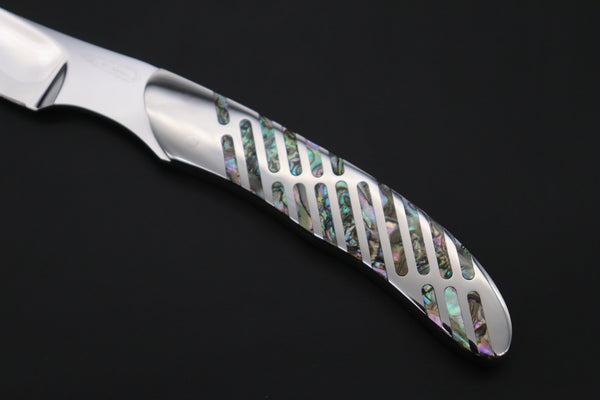 Others Steak Knife Koji Hara KH-540 M-390 Perfect Mirror Polish, Custom Utility Steak Knife "Circle Abalone"