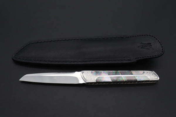 Others Steak Knife Koji Hara KH-550 M-390 Perfect Mirror Polish, Custom Utility Steak Knife "Silver Tanto"