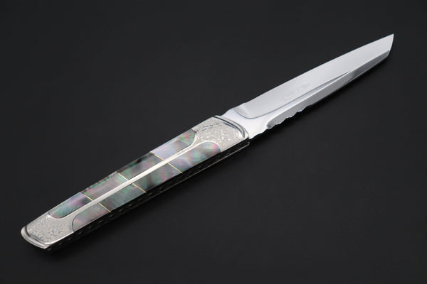 Others Steak Knife Koji Hara KH-550 M-390 Perfect Mirror Polish, Custom Utility Steak Knife "Silver Tanto"