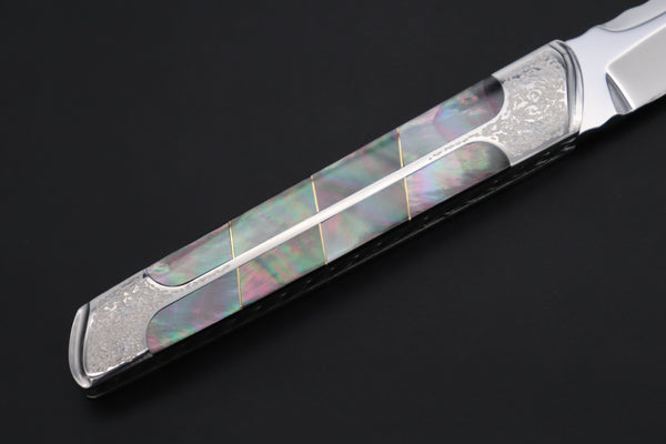 Others Steak Knife Koji Hara KH-550 M-390 Perfect Mirror Polish, Custom Utility Steak Knife "Silver Tanto"