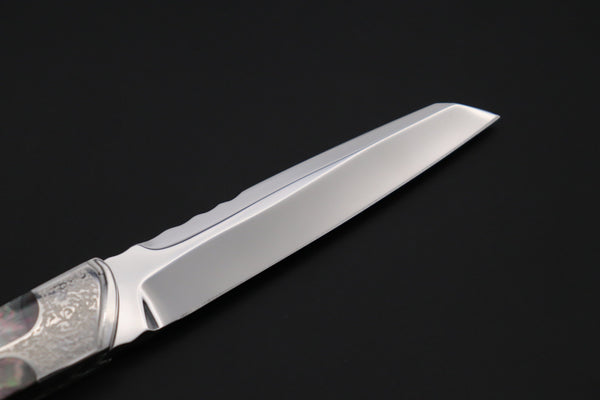 Others Steak Knife Koji Hara KH-550 M-390 Perfect Mirror Polish, Custom Utility Steak Knife "Silver Tanto"