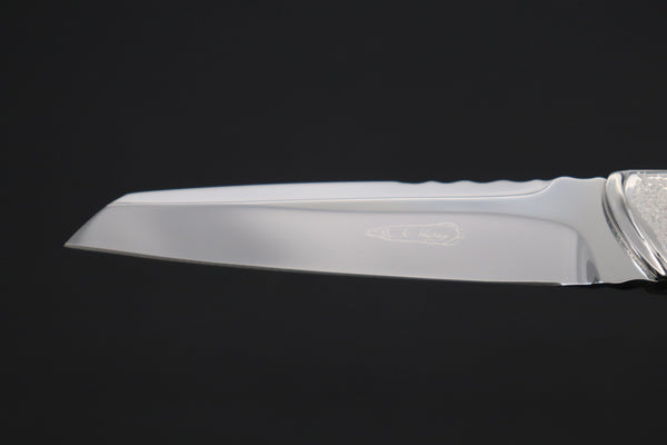 Others Steak Knife Koji Hara KH-550 M-390 Perfect Mirror Polish, Custom Utility Steak Knife "Silver Tanto"