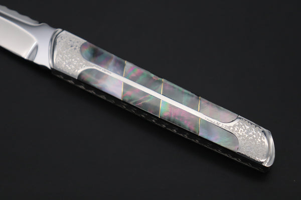 Others Steak Knife Koji Hara KH-550 M-390 Perfect Mirror Polish, Custom Utility Steak Knife "Silver Tanto"