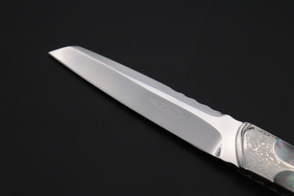 Others Steak Knife Koji Hara KH-550 M-390 Perfect Mirror Polish, Custom Utility Steak Knife "Silver Tanto"