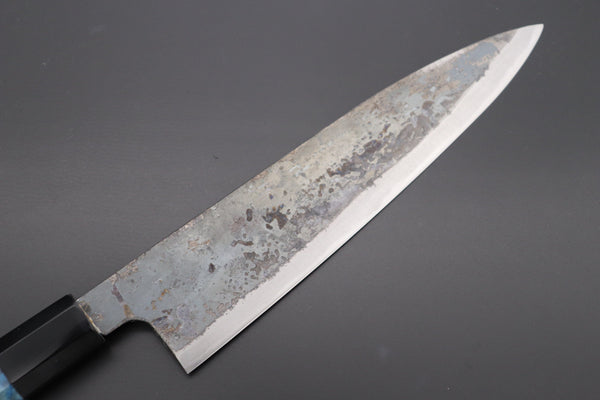 Shirou-Kunimitsu Wa Gyuto Shirou-Kunimitsu White Steel No.2 Kurouchi Series Special Edition SK-5SP24 Wa Gyuto 210mm (8.2 Inch, Ocean Blue Color Stabilized Maple Burl Wood Handle)