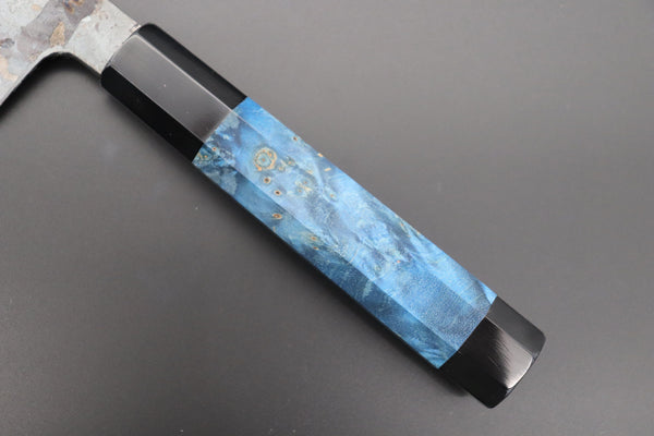 Shirou-Kunimitsu Wa Gyuto Shirou-Kunimitsu White Steel No.2 Kurouchi Series Special Edition SK-5SP24 Wa Gyuto 210mm (8.2 Inch, Ocean Blue Color Stabilized Maple Burl Wood Handle)