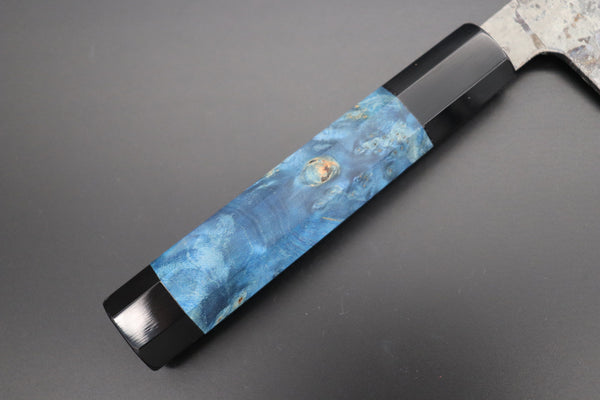 Shirou-Kunimitsu Wa Gyuto Shirou-Kunimitsu White Steel No.2 Kurouchi Series Special Edition SK-5SP24 Wa Gyuto 210mm (8.2 Inch, Ocean Blue Color Stabilized Maple Burl Wood Handle)