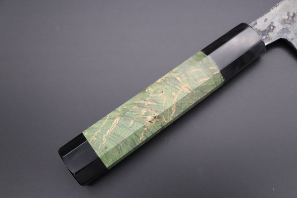 Shirou-Kunimitsu Wa Gyuto Shirou-Kunimitsu White Steel No.2 Kurouchi Series Special Edition SK-6SP18 Wa Gyuto 240mm (9.4 Inch, Forrest Green Color Stabilized Maple Burl Wood Handle)