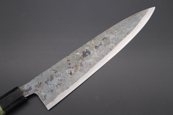 Shirou-Kunimitsu Wa Gyuto Shirou-Kunimitsu White Steel No.2 Kurouchi Series Special Edition SK-6SP18 Wa Gyuto 240mm (9.4 Inch, Forrest Green Color Stabilized Maple Burl Wood Handle)
