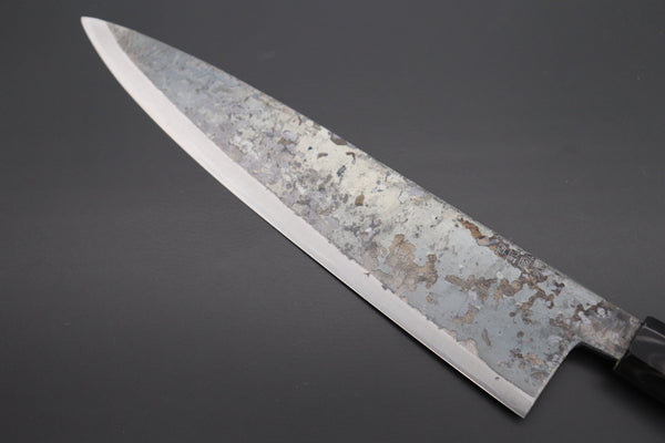 Shirou-Kunimitsu Wa Gyuto Shirou-Kunimitsu White Steel No.2 Kurouchi Series Special Edition SK-6SP18 Wa Gyuto 240mm (9.4 Inch, Forrest Green Color Stabilized Maple Burl Wood Handle)