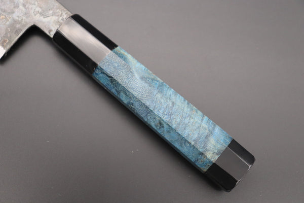 Shirou-Kunimitsu Wa Gyuto Shirou-Kunimitsu White Steel No.2 Kurouchi Series Special Edition SK-6SP21 Wa Gyuto 240mm (9.4 Inch, Ocean Blue Color Stabilized Maple Burl Wood Handle)