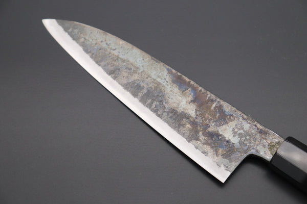Shirou-Kunimitsu Wa Santoku Shirou-Kunimitsu White Steel No.2 Kurouchi Series Special Edition SK-2SP25 Wa Santoku 180mm (7 Inch, Sunny Yellow Color Stabilized Maple Burl Wood Handle)