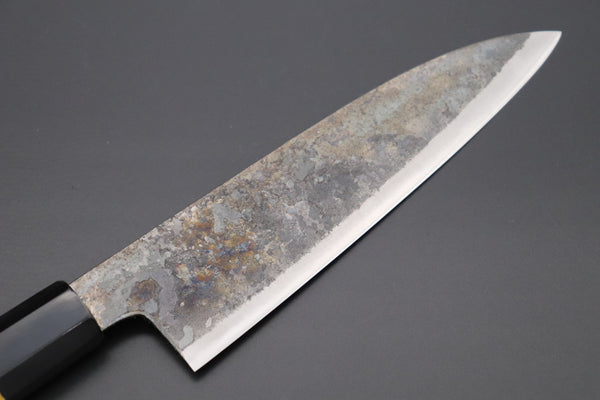 Shirou-Kunimitsu Wa Santoku Shirou-Kunimitsu White Steel No.2 Kurouchi Series Special Edition SK-2SP25 Wa Santoku 180mm (7 Inch, Sunny Yellow Color Stabilized Maple Burl Wood Handle)