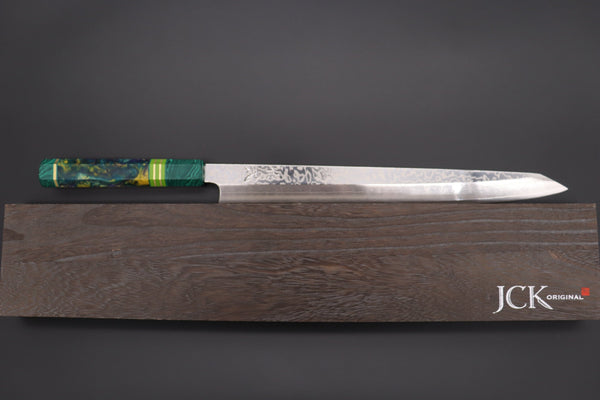 Sukenari Kiritsuke Yanagiba SCL-460 SRS-13 Kiritsuke Yanagiba 330mm (12.9 inch) Custom Limited Edition, Sukenari SRS-13 Nickel Damascus Kiritsuke Yanagiba 330mm (12.9 inch, SCL-460)