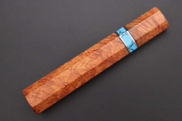 Sukenari Wa Gyuto SNBO-7 Wa Gyuto 240mm (9.4 Inch) / 8. Octagonal Bubinga Burl Wood Handle with Composite Turquoise Gemstone Ring & Nickel Silver Spacers+$120 “Build Your Dream Knife” Sukenari HAP-40 Nickel Damascus SNBO-7 Wa Gyuto 240mm (9.4 Inch)