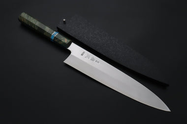 Sukenari Wa Gyuto SCL-702 VG-XEOS Wa Gyuto 240mm (9.4 inch) Custom Limited Edition, Sukenari VG-XEOS Clad Wa Gyuto 240mm - Double Shinogi, Mirror Polish (9.4 inch, SCL-702)