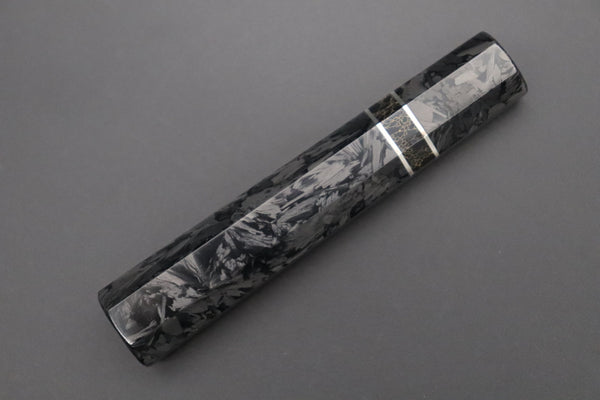 Sukenari Wa Petty SNBO-1 Wa Petty 165mm(6.4 Inch) / 13. Octagonal Carbon Fiber Handle with Composite Black Color Turquoise Gemstone Ring and Nickel Silver Spacers +$130 “Build Your Dream Knife” Sukenari HAP-40 Nickel Damascus SNBO-1 Wa Petty 165mm (6.4 Inch)