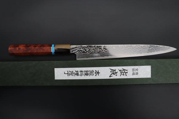 Sukenari Wa Sujihiki Custom Limited Edition, Sukenari HAP-40 Nickel Damascus Wa Sijihiki 240mm (9.4 inch, SCL-526)