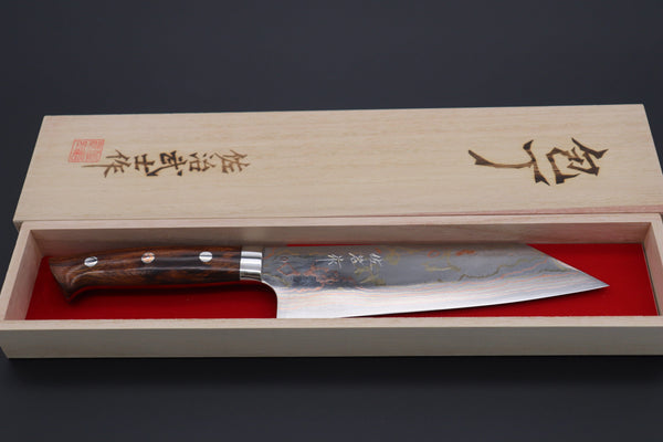 Takeshi Saji Bunka Master Saji Rainbow Damascus Series Bunka 180mm (7 inch, Ironwood Handle)