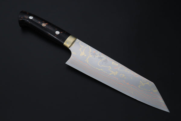 Takeshi Saji Bunka Bunka 180mm Takeshi Saji Blue Steel No.2 Rainbow Damascus Series TS-3 Bunka 180mm (7 Inch, Black and Copper Texture Dupont Corian Handle)
