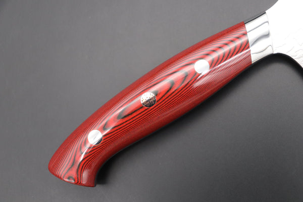 Takeshi Saji Bunka SNRD-4RB Bunka 185mm Takeshi Saji R-2 Custom Diamond Damascus Wild Series New Design SNRD-4RB Bunka180mm (7 inch, Red&Black Linen Micarta Handle)