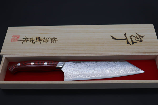 Takeshi Saji Bunka SNRD-4RB Bunka 185mm Takeshi Saji R-2 Custom Diamond Damascus Wild Series New Design SNRD-4RB Bunka180mm (7 inch, Red&Black Linen Micarta Handle)