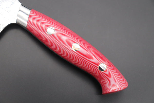 Takeshi Saji Bunka SNRD-4RW Bunka 180mm Takeshi Saji R-2 Custom Diamond Damascus Wild Series New Design SNRD-4RW Bunka180mm (7 inch, Red/White Linen Micarta Handle)