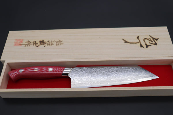 Takeshi Saji Bunka SNRD-4RW Bunka 180mm Takeshi Saji R-2 Custom Diamond Damascus Wild Series New Design SNRD-4RW Bunka180mm (7 inch, Red/White Linen Micarta Handle)