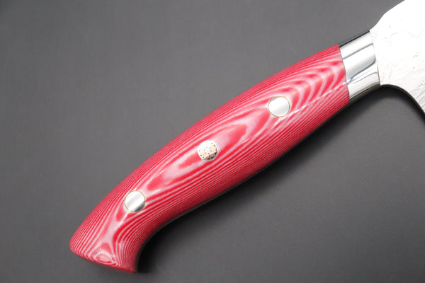 Takeshi Saji Bunka SNRD-4RW Bunka 180mm Takeshi Saji R-2 Custom Diamond Damascus Wild Series New Design SNRD-4RW Bunka180mm (7 inch, Red/White Linen Micarta Handle)