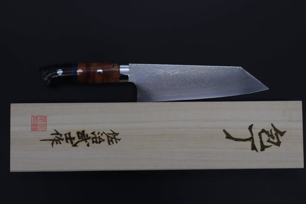 Takeshi Saji Bunka Takeshi Saji SUMMIT ― Limited Edition Custom Series SMT-1118 VG-10W磨 Multi-Colored Golden-Rainbow Damascus Bunka 175mm (6.8 Inch)