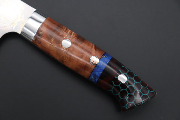 Takeshi Saji Bunka Takeshi Saji SUMMIT ― Limited Edition Custom Series SMT-1118 VG-10W磨 Multi-Colored Golden-Rainbow Damascus Bunka 175mm (6.8 Inch)