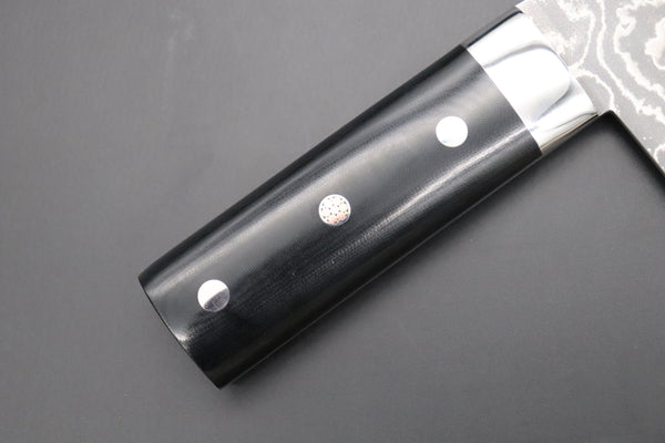 Takeshi Saji Chinese Cleaver Takeshi Saji R-2 Custom Damascus Chinese Cleaver (Black Linen Micarta Handle)