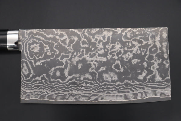 Takeshi Saji Chinese Cleaver Takeshi Saji R-2 Custom Damascus Chinese Cleaver (Black Linen Micarta Handle)