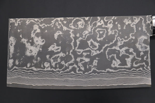 Takeshi Saji Chinese Cleaver Takeshi Saji R-2 Custom Damascus Chinese Cleaver (Black Linen Micarta Handle)
