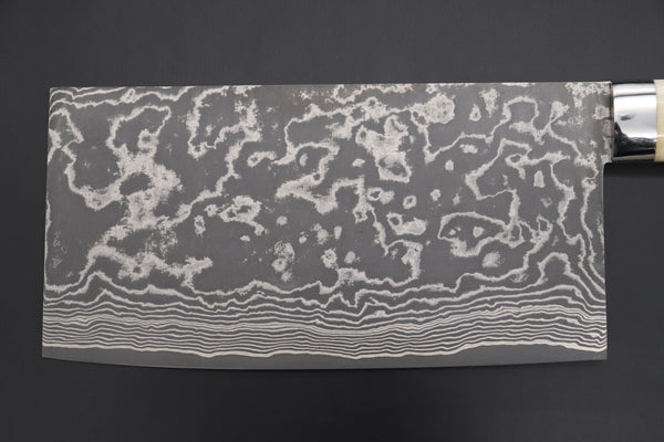 Takeshi Saji Chinese Cleaver Takeshi Saji R-2 Custom Damascus Chinese Cleaver (Stag Bone Handle)