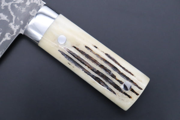 Takeshi Saji Chinese Cleaver Takeshi Saji R-2 Custom Damascus Chinese Cleaver (Stag Bone Handle)