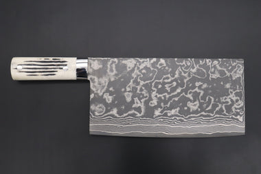 Takeshi Saji Chinese Cleaver Takeshi Saji R-2 Custom Damascus Chinese Cleaver (Stag Bone Handle)
