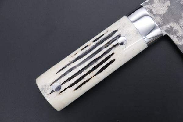 Takeshi Saji Chinese Cleaver Takeshi Saji R-2 Custom Damascus Chinese Cleaver (Stag Bone Handle)