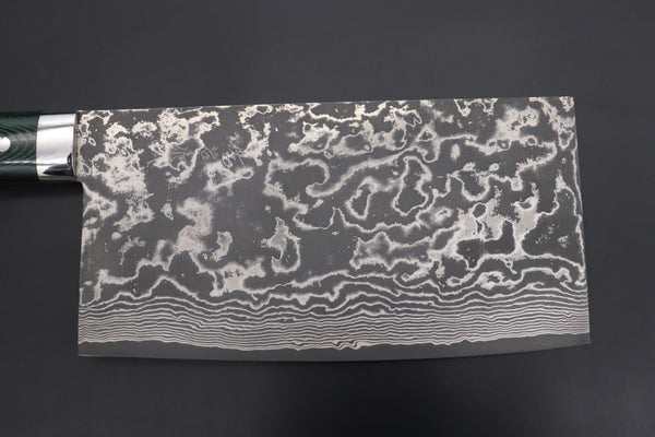 Takeshi Saji Chinese Cleaver Takeshi Saji VG-10 Custom Damascus Chinese Cleaver (Green Linen Micarta Handle)